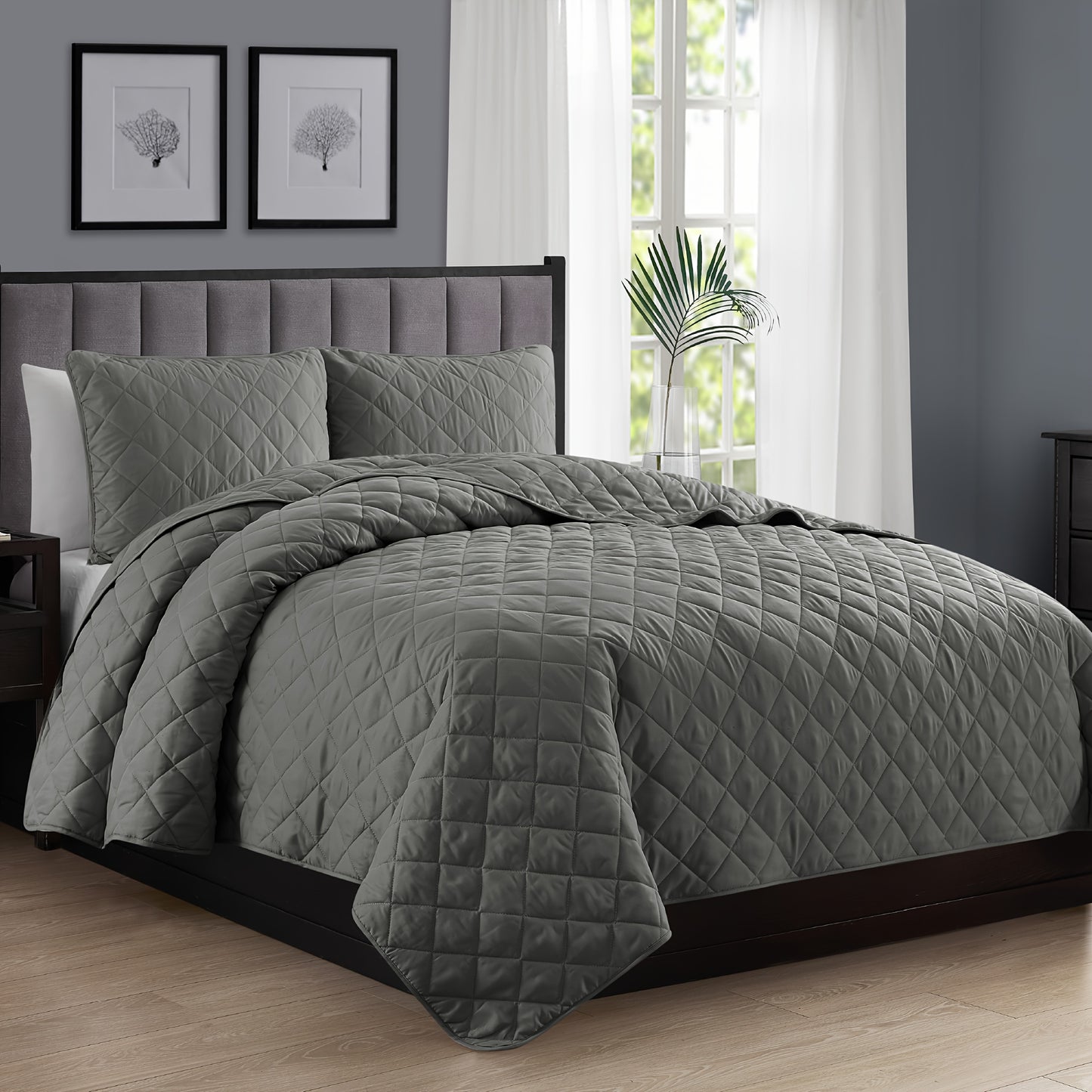 2/3pcs Diamond Quilt Set, All-season Bedding Set-Includes Quilt and Shams, Soft, Hypoallergenic, Breathable, Machine Washable, Wrinkle Free, Fade Resistant, Shrink Resistant