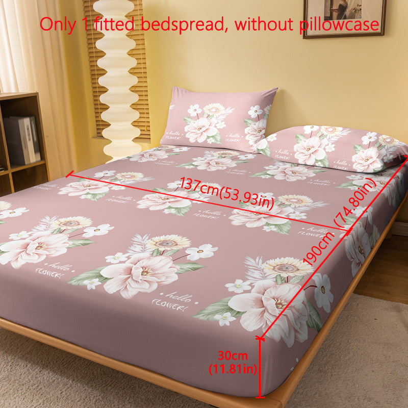 1pc Minimalist Modern Floral Print Brushed Fitted Sheet, Bedroom Printed Bedspread, Bedding Set (Pillowcases Not Included)