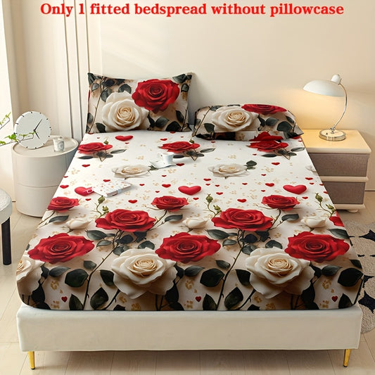 1 Fitted Sheet, Soft And Comfortable 3D Rose Print Pattern Bedding Single Fitted Sheet, Bedroom, Guest Room, Solely Fitted Sheet, Solely Fitted Sheet Without Pillowcases, Mattress Protector