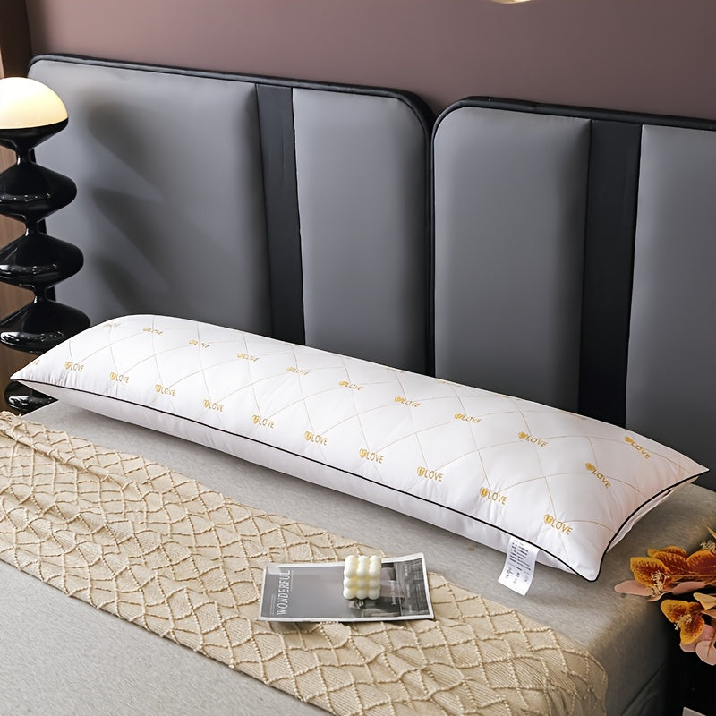 Premium Soft Extended Embroidered Pillow Core Love Heart Long Pillow Bedroom Bedding Comfortable Sleep Long Pillow Core 1pc Hotel Home Double High Pillow for Sleep Neck Protection Fluffy Slow Rebound Long Pillow Skin-Friendly Breathable Body Pillow