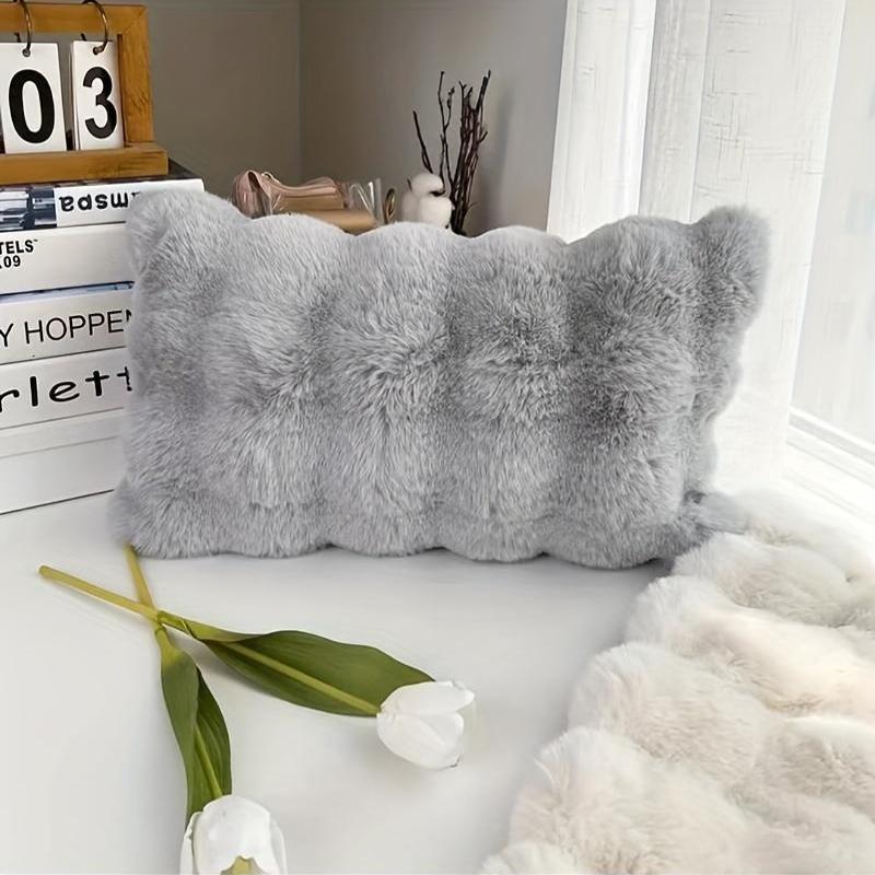 Modern White Faux Rabbit Plush Pillow - Machine Washable, Ultra-Soft 100% Polyester, Winter Warmth for Sofa, Bed, Living Room & Bedroom Decor, Rabbit Decor, Bedroom Comfort, Cozy Home Accents, Zipper Closure Pillows