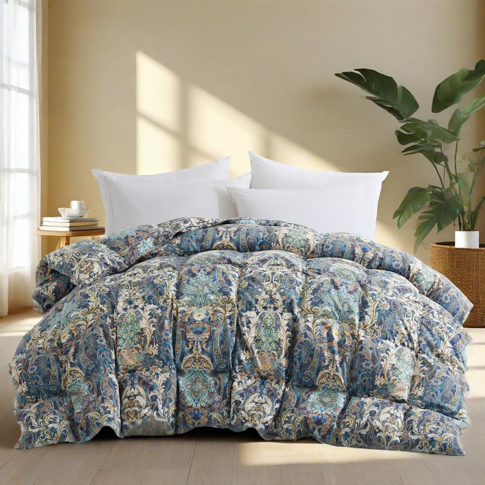 Puredown Oversized Boho Paisley Flower Down Comforter, King or Queen Bed Blanket