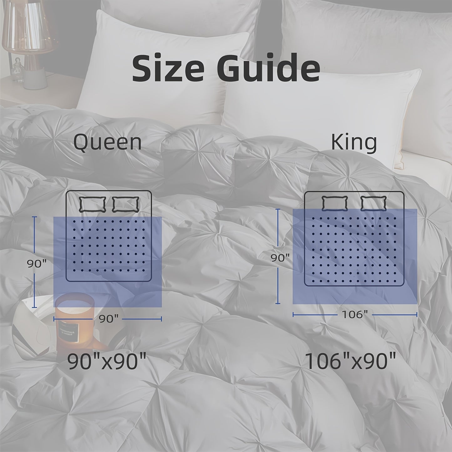 Superior Luxury Goose Feather Down Comforter King Size, Box Stitched Ultra-Soft 100% Fabric Shell, Lightweight And Fluffy All Season Medium Warmth Bed Duvet Insert With 8 Corner Tabs, Machine Washable(106"x90", White And Grey)