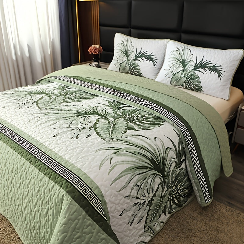 Large Floral Double-Sided Quilted Bedspread 3pcs Set: One Bedspread, Two Pillowcases (No Pillow Inserts). Skin-Friendly, Breathable, Soft. Full/Queen/King Size. Suitable for All Seasons