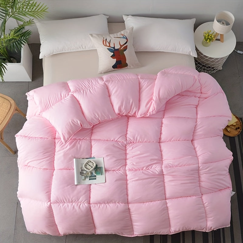1pc All-Season Comfort Quilted Duvet, 100% Polyester Fiber, Soft Breathable Lightweight, High Elasticity, Simple Solid Color, Machine Washable, 450-500gsm Woven Craftsmanship, No Shift