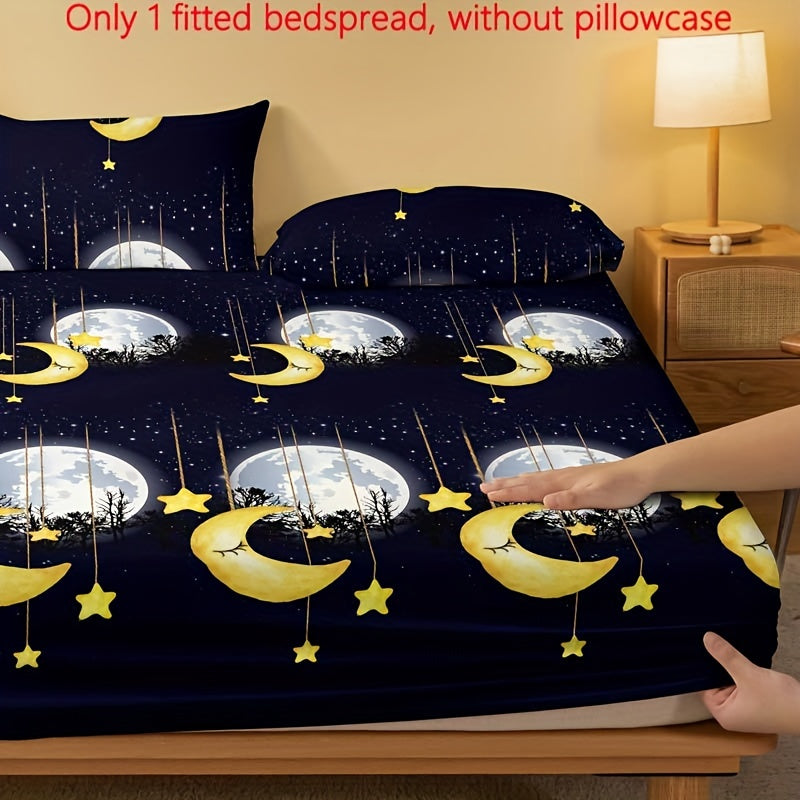 1 Printed Brushed Brushed Fitted Sheet, "Goodnight Stars and Moon" Printed Bedspread for the Bedroom, Bedding