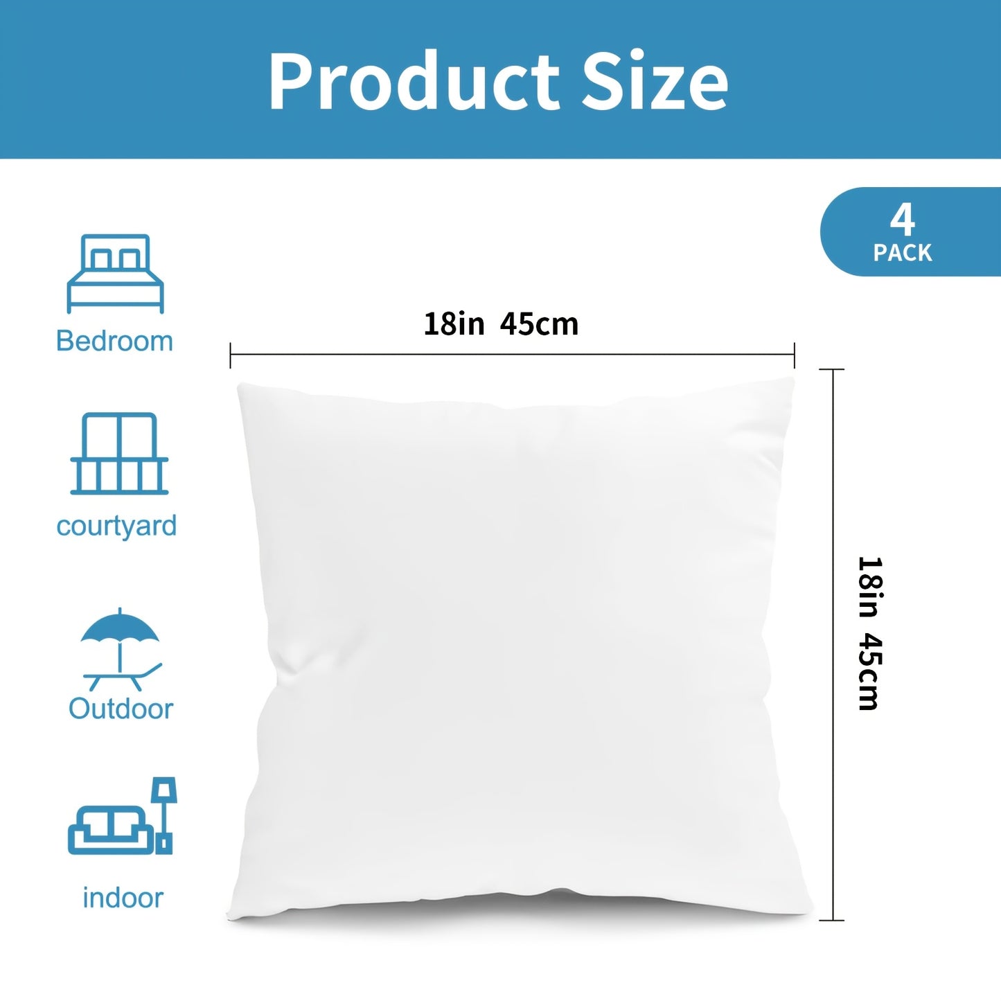 TOMNK Pack Of 4 18x18 Pillows Inserts, Hug Pillow Core, Square Stuffer Pillow Form For Patio, Pillow Inserts, Suitable For Use In Living Rooms, Bedrooms, And Leisure And Entertainment Rooms