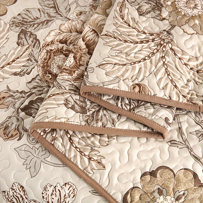 3pcs Brushed Printed Quilted Bedspread Three-Piece Set, European Classic Bedspread Three-Piece Set