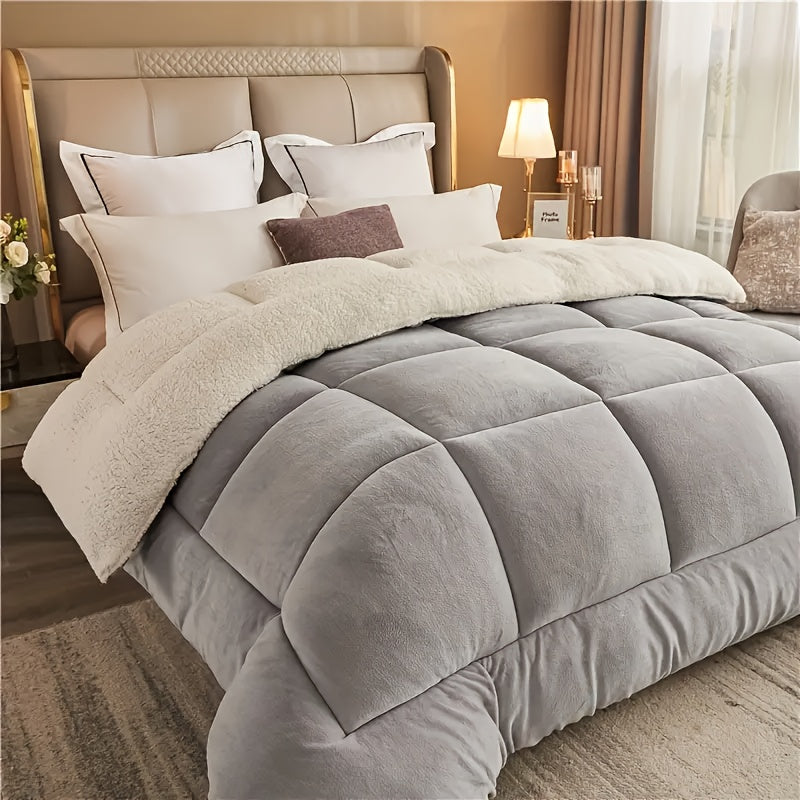1pc of Luxurious and Comfortable Thick Plush Warm Winter Quilt - Soft and Skin-friendly Bedding, Quilted with a Quilting Process, Machine Washable, Suitable for Modern Minimalist Bedrooms, Simple Style Decor, Plush Texture, Multi-purpose