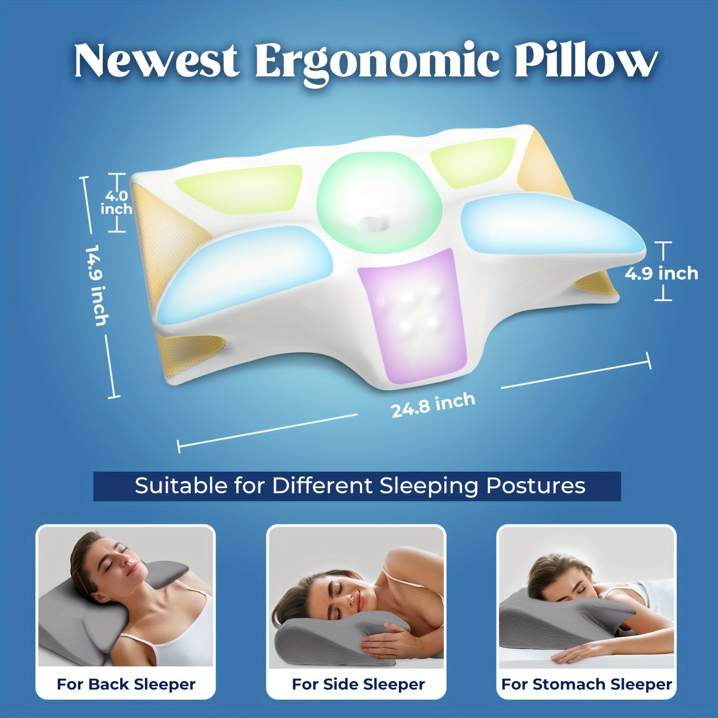 Cervical Neck Pillow, Odorless Contour Memory Foam Pillows with Cooling Pillowcase Cozy Sleeping, Ergonomic Bed Pillows for Side Back Stomach Sleepers