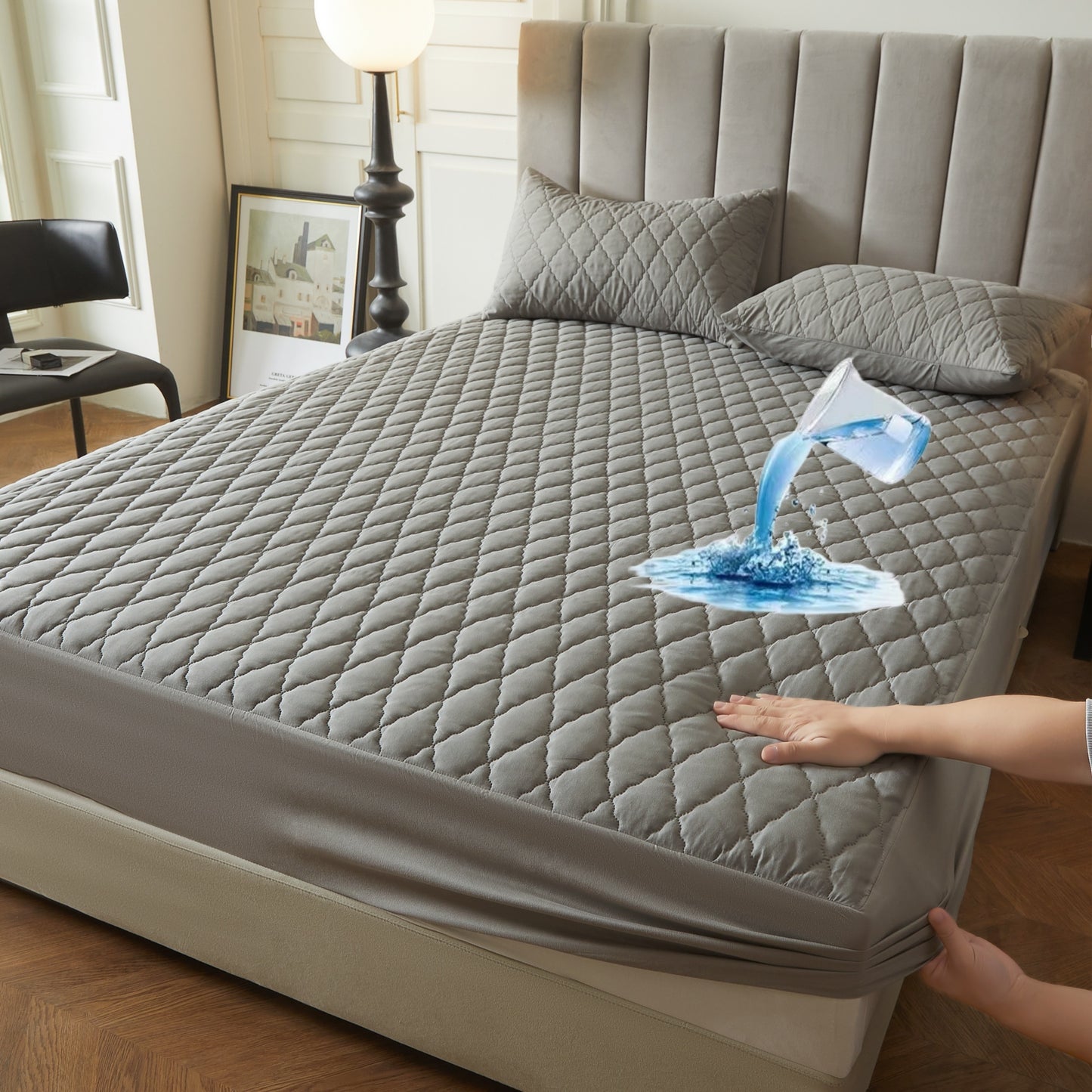 2/3pcs Two-Piece/Three-Piece Multi-Color Waterproof Fitted Sheet Set Waterproof Mattress Protector Fitted Sheet and Pillowcase Set Anti-slip Full Cover Protection Cover