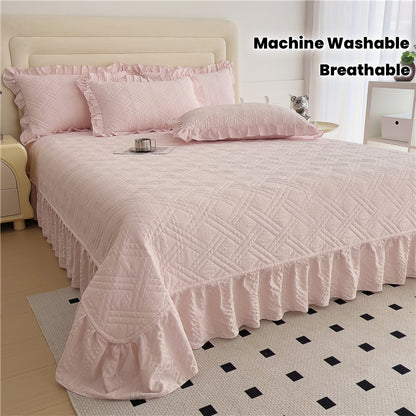 1pc Princess Lace Quilted Bedspread - All-Season Soft Breathable Bed Cover with Ruffled Edges, Machine Washable Contemporary Bedding for Room, Dorm & Guest Room, Luxury Comforter Cover (No Pillowcase)