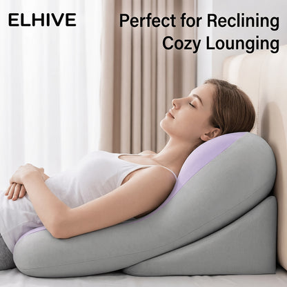 Reading Bed Rest Pillow, 2pcs Adjustable Memory Foam Wedge Pillow, Extra Large Backrest for Sitting Up in Bed, Cozy Triangle Cushion for Watching TV, Gaming, Laptop, Relaxing, Leg Elevation, Detachable Headrest, Washable Cover for Adults