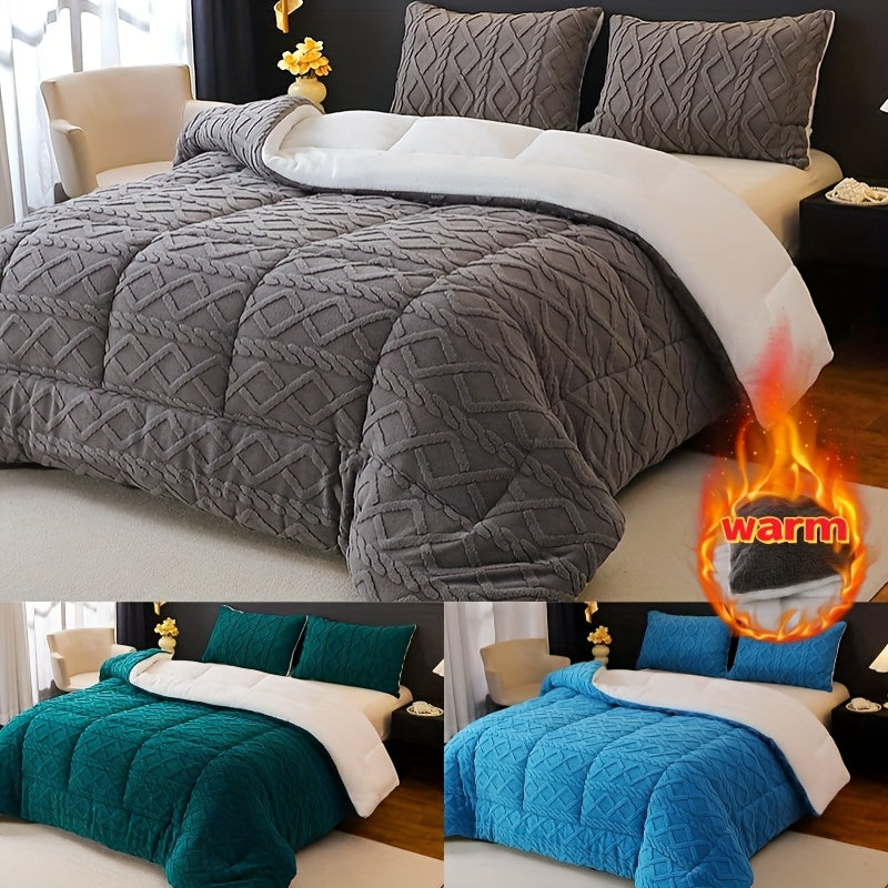 1pc Thickened Soft Plush Comforter - Warm and Comfortable Double-Sided Fleece Design Thick Quilt, Machine Washable Quilted Polyester Winter Bedding, Cozy All-Season Warmth, Beige Plaid Design for Minimalist, Ideal Luxury Bedding & Rustic Style Decor