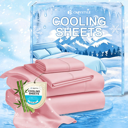 Deep Pocket Cooling Bamboo Sheets Set - Ultra Soft Bamboo Queen Sheets Set - Breathable & Skin-Friendly, Kids Fitted Sheet, Flat Sheet And Pillowcases - Super Soft, Wrinkle Free - Perfect Gift for Ice Cooling Sleep