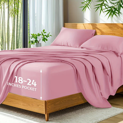 Soft Bamboo Sheets Twin/Full/Queen/King Size - Cooling Bamboo Bed Sheets For Hot Sleepers, Breathable & Moisture Wicking, Hotel Luxury Bedding Set With Deep Pockets