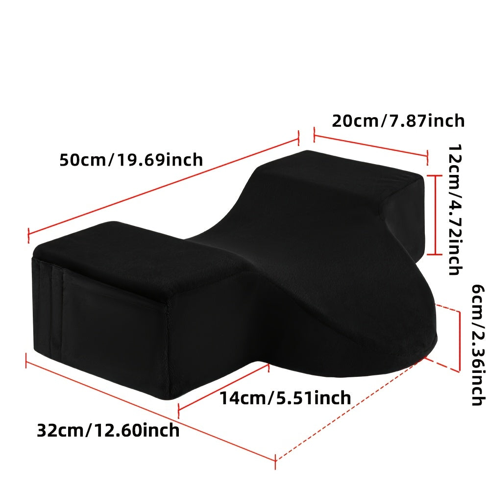 Eyelash Extension Pillow - Eyelash Pillow, Neck and Back Support, Ergonomic Eyelash Bed Pillow, Super-soft Velour Pillowcase, Pockets on Both Sides