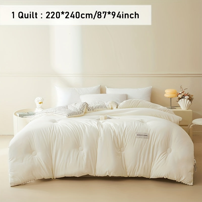 1 Plain Striped Double-Sided Quilt, Medium Double Bed Comforter, Fluffy And Soft, Double-Sided Use, Skin-Friendly, Comfortable And Warm, Suitable for All Seasons, Suitable for Home Bedrooms, Guest Rooms, Dormitories, Apartments, Etc