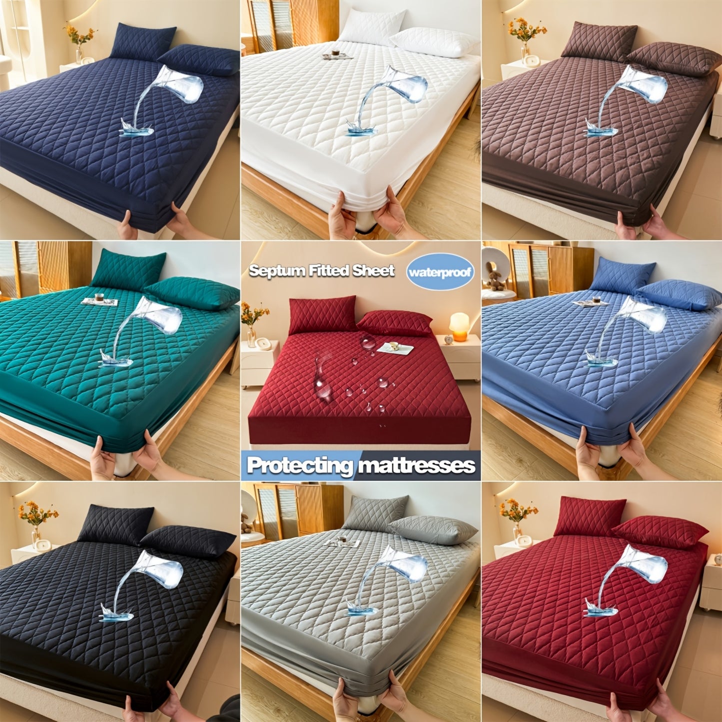 1pc Premium Ultra Soft Quilted Fitted Sheet, Liquid Resistant, Solid Color Mattress Protector, All Season for Bedroom Hotel Dorm Single And Double Beds (No Pillowcases)