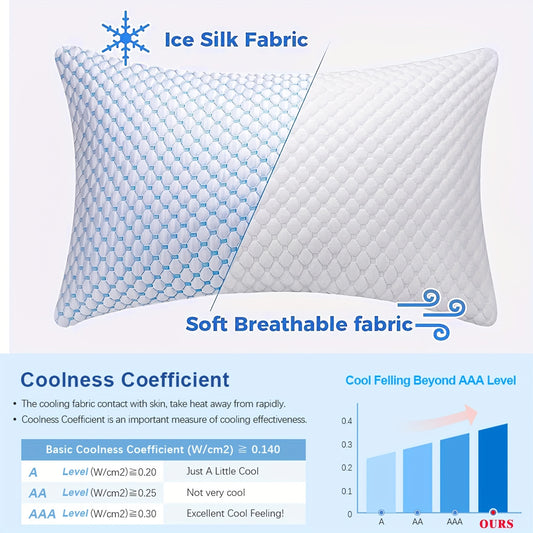 1pc Cooling Pillow, Adjustable Loft Bed Pillow for Sleeping, Ice Fabric And Soft Bamboo Rayon, Washable Removable Bed Pillow Cover Firm Or Soft Pillows for Side, Back, Stomach, Hot Sleepers