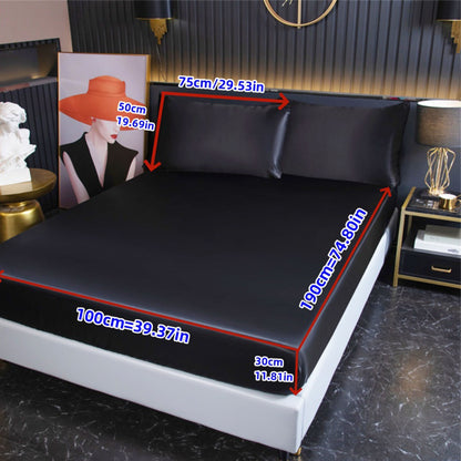 3pcs Cool But Not Icy Fresh Soft Smooth - Solid Color Satin 1pc Fitted Sheet And 1 Pair Pillowcases