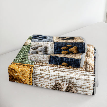 [Quilted Bedspread Set] 2/3pcs {Paw Print Pattern} Printed Durable Quilted Bedspread Set - 1 Bedspread + 1/2 Pillowcases (Pillow Inserts Not Included), Large and Extra-Large Home Dormitory High-Definition Print. Breathable and Easy to Care for
