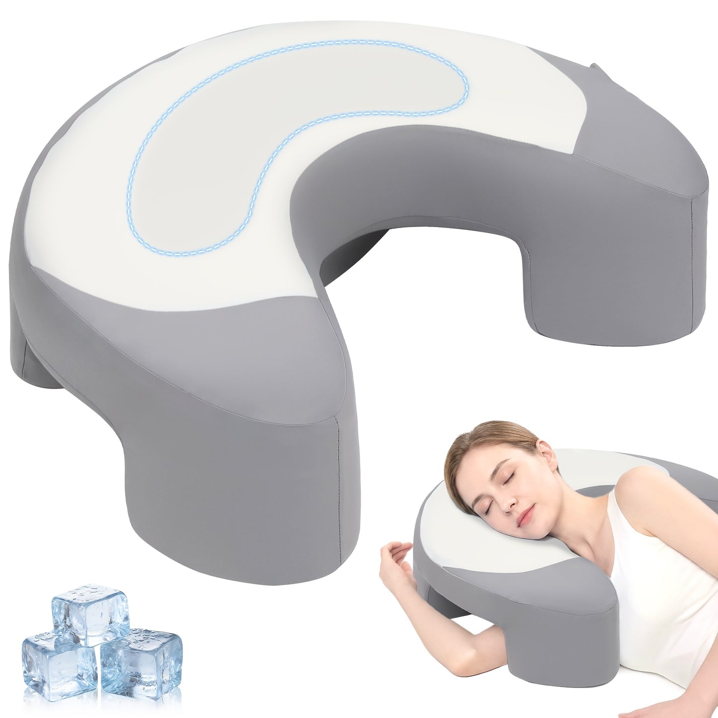 Ergonomic Orthopedic Cervical Pillow-C-Shaped Neck Support for Relief, Cooling Breathable Bed Pillow for Side/Back/Stomach Sleepers, Spinal Alignment Support with Removable Cooling Cover