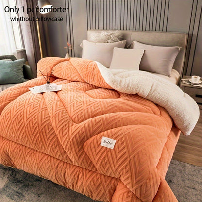 [Warm Winter Lambswool Quilt] 1pc Warm Winter Lambswool/Milk Velvet Solid Color, Cut Velvet Quilt Soft Quilted Thick Quilt Non-Fading Four Seasons Comfortable Machine Washable Suitable for Bedroom, Guest Room (1 Quilt, Pillowcases Not Included)