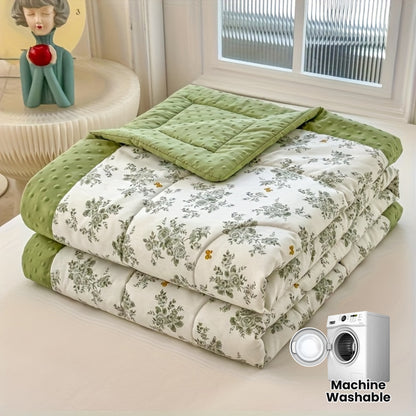 [Lightweight Summer Quilt] 1pc a Lightweight Summer Quilt - an Ultra-Soft Blanket Featuring Floral Designs, Ideal for Those Who Sleep Hot. Made from High-Quality Polyester with a Reverse Bean Velvet Texture, It Is Machine Washable And Perfect for Use in T