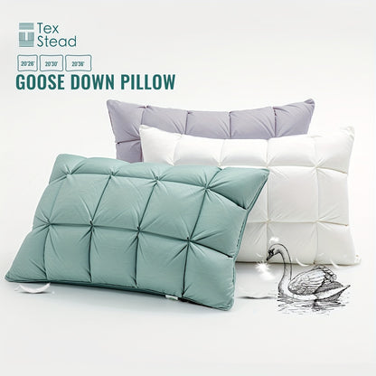 1pc Luxury Goose Down Feather Pillows Soft And Fluffy Pinch Pleat Design Neck Protection Bed Pillow For Bedroom Hotel