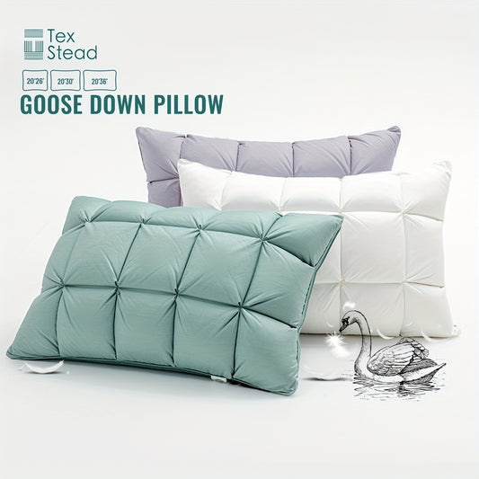 1pc Luxury Goose Down Feather Pillows Soft And Fluffy Pinch Pleat Design Neck Protection Bed Pillow For Bedroom Hotel