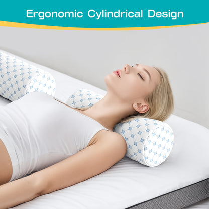 Bamboo Leaf Printed Neck Support Pillow, Ergonomic Cervical Support Pillow, Soft Cylindrical Bolster Cushion for Neck, Back & Legs, Comfort Pillow for Home & Office