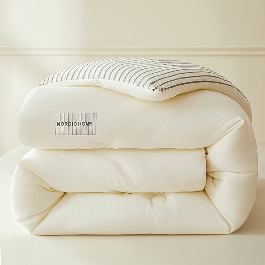 1 Plain Striped Double-Sided Quilt, Medium Double Bed Comforter, Fluffy And Soft, Double-Sided Use, Skin-Friendly, Comfortable And Warm, Suitable for All Seasons, Suitable for Home Bedrooms, Guest Rooms, Dormitories, Apartments, Etc
