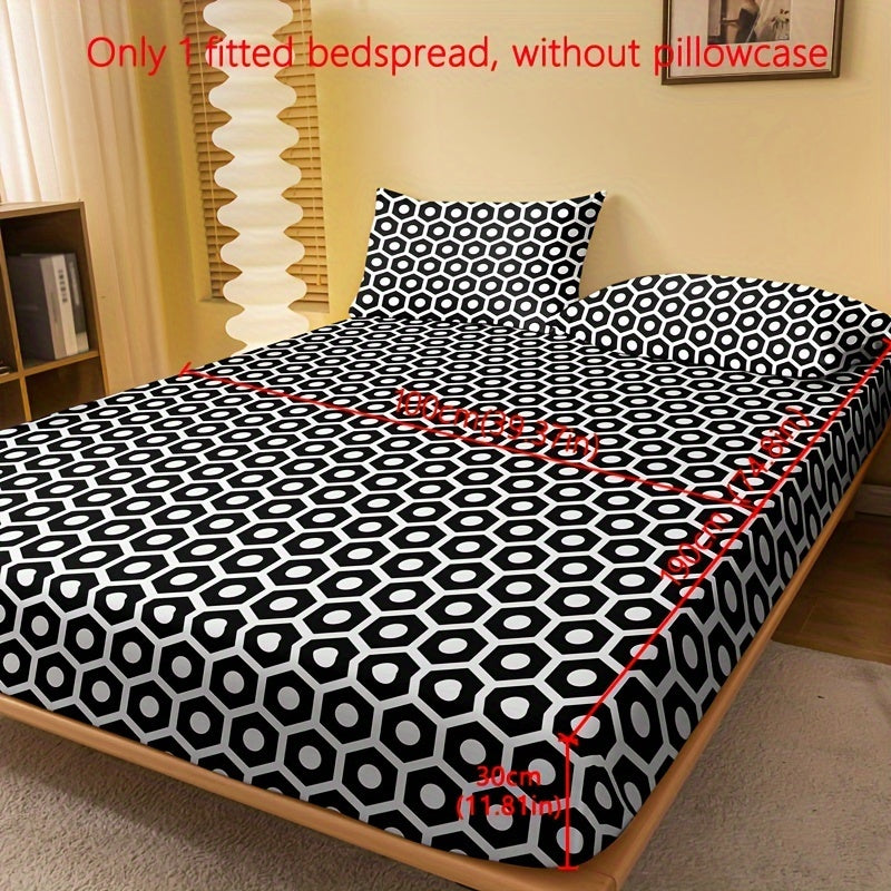 1pc Brushed Fitted Sheet, Soft Comfortable Geometric Pattern Bedding Fitted Sheet, for Bedroom, Guest Room, with Deep Pocket, Fitted Bed Sheet Only, Without Pillowcase