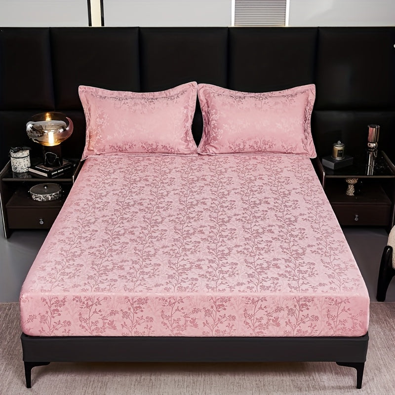 100% Microfiber High Quality Jacquard Satin Bed Sheet Set (1 Fitted Sheet + 2 Pillowcases), Soft And Comfortable, Cooling, Skin-Friendly And Breathable, Suitable for Bedroom/Dormitory Bedding, High Thread Count, Machine Washable, Anti-Shrinkage