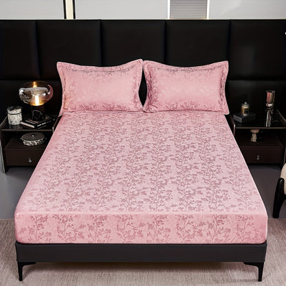 100% Microfiber High Quality Jacquard Satin Bed Sheet Set (1 Fitted Sheet + 2 Pillowcases), Soft And Comfortable, Cooling, Skin-Friendly And Breathable, Suitable for Bedroom/Dormitory Bedding, High Thread Count, Machine Washable, Anti-Shrinkage