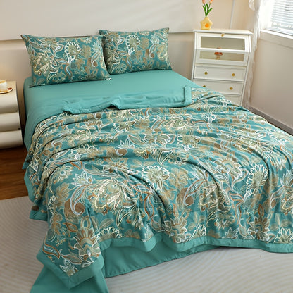 1pc Cooling Bedspread - All-Season Lightweight Summer Comforter with Cooling Beige Bed Cover, Machine Washable Filling for Queen/King Size Beds, Elegant for Hot Sleepers