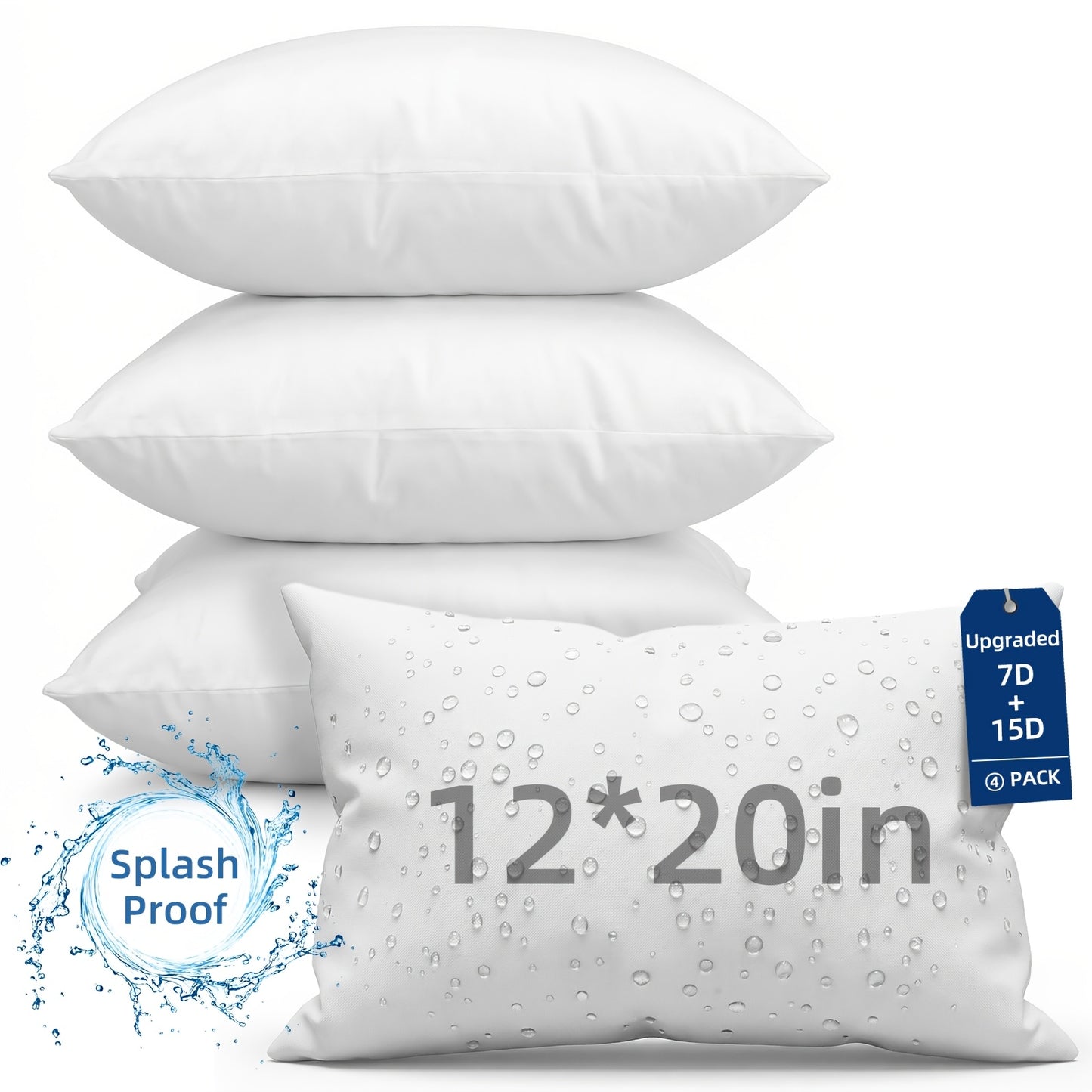 4pcs 18×18/20X20/12X20 in Pillow Inserts, Large Throw Pillows Insert, High Quality Couch Pillows, Square Pillow for Patio, Furniture, Bed, Living Room, Garden, White
