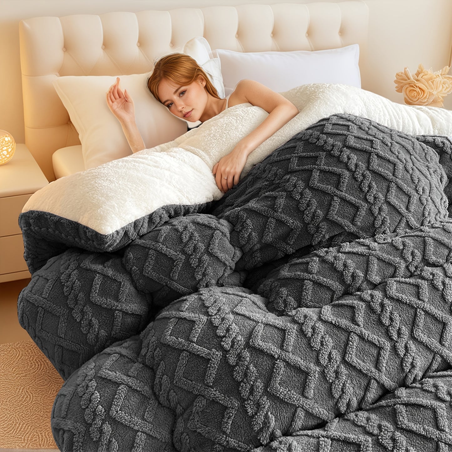 Thick Winter Velvet Jacquard Quilt, Soft and Comfortable Blanket That Keeps Warm. Available in 8 Size, with Sizes Ranging from Single to Queen/king. Featuring Geometric Patterns, Machine-washable and Suitable for Bedroom, Guest Room, Hotel Bedding