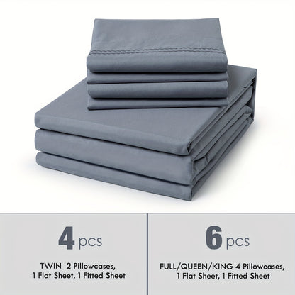 Ultra Soft Machine Washable Luxury Bed Sheet Set - ClevaHome 3/4/6pcs Cooling Queen Sheet Set Deep Pocket - Shrinkage & Fade Resistant Embroidered For Daily Use, Dorms, Guest Rooms, Graduation [Black Friday Cyber Monday Christmas Gift]