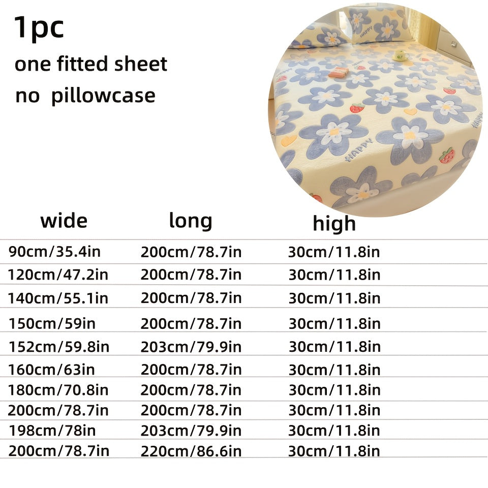 1pc Plush Fitted Sheet - Soft Flannel Bedding with Floral Pattern, Machine Washable, Zipper Closure, Perfect for Christmas & Halloween Gifts, Ideal for &, Bedroom Decor, Bedroom Decor | Floral Pattern | Plush Fabric