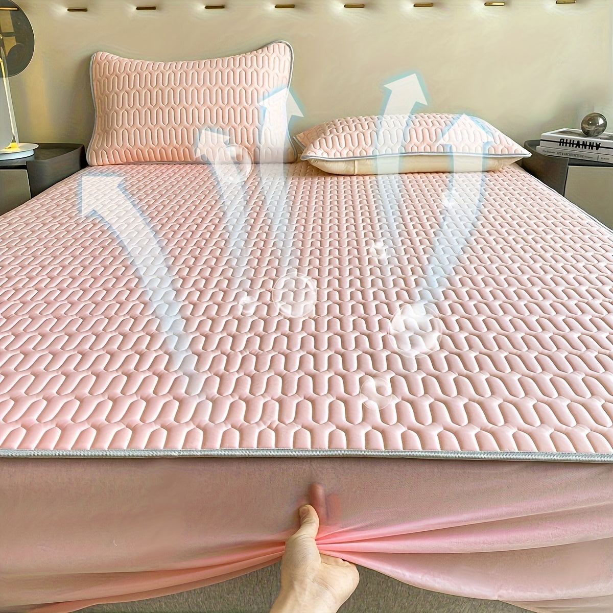 1pc Cooling And Stretchy Bed Sheet - Soft Non-Slip Polyester, Breathable Moisture-Wicking, Lightweight And Comfortable for All-Night Sleep, Machine Washable, Fits Standard Mattress Sizes, Bedding Additions, Elegant Bedding, Smooth Texture