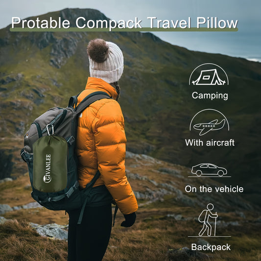 One Camping Pillow Designed for Sleep, a Compact Travel Pillow Made of Shredded Memory Foam, Which Is Packable And Comes with a Storage Bag, Ideal As a Portable Small Pillow for Camping, Backpacking, And Hiking Gear And Additions