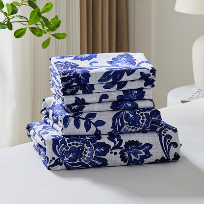 6pcs Large Bed Sheet Set - Floral Bed Sheet Set, Wrinkle-Resistant, Fade-Resistant, Bed Cover | with 18-Inch Deep Pockets, Soft, Comfortable, Breathable, Suitable for Bedrooms, Guest Rooms, 1 Flat Sheet, 1 Fitted Sheet, 4 Pillowcases