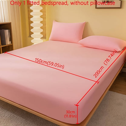 1pc Lake Blue Matte Fitted Sheet | Polyester Bed Cover for Bedroom, Machine Washable, Fabric