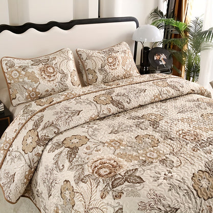 3pcs Brushed Printed Quilted Bedspread Three-Piece Set, European Classic Bedspread Three-Piece Set