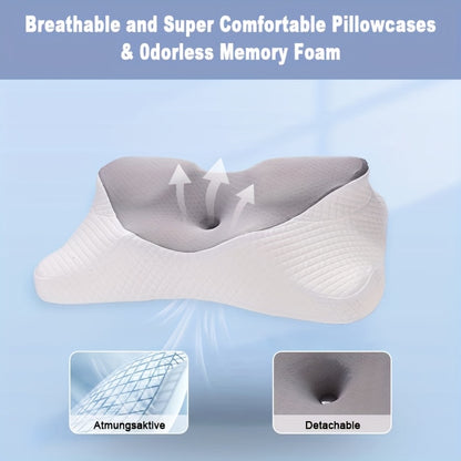 Ergonomic Neck Pillow, Cervical Support Pillow for Side Back Stomach Sleepers, Slow Rebound Neck Pillow, Breathable Pillowcase for Sleeping, Home Travel Use