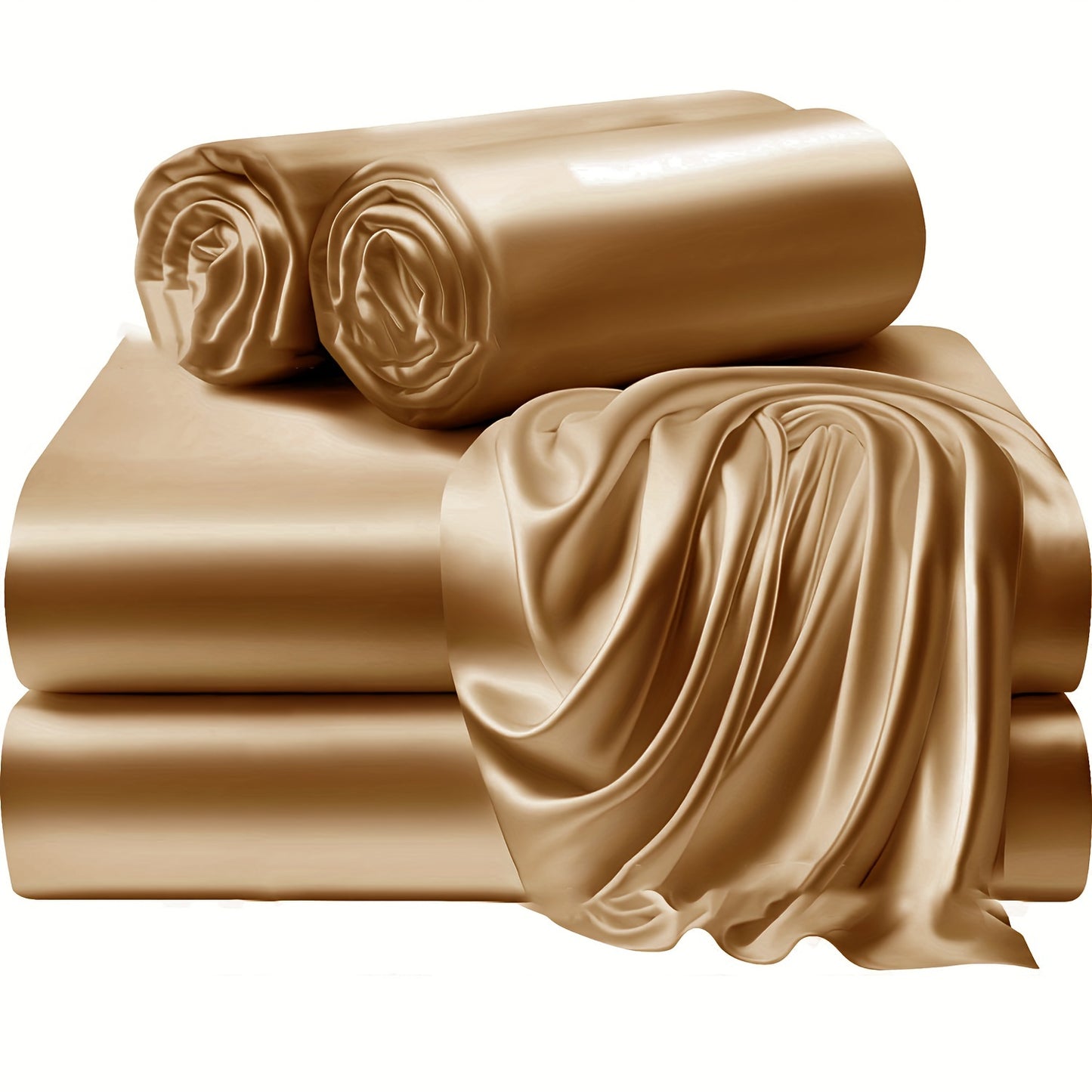 4pcs 100% Polyester 80G Satin Fitted Sheet Set [1 Fitted Sheet + 1 Flat Sheet + 2 Pillowcases (Without Inserts)] Soft Fabric Bedroom All-Season Versatile Style No Shrinkage No Pilling Machine Washable Light Luxury High-End Fitted Sheet Student Dormi