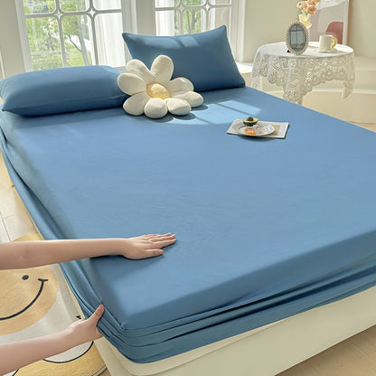1 Easy Solid Color Bed Sheet, Without Pillowcases - Household Mattress Protector, Hotel Mattress Dust Cover, 360-Degree Full Coverage, Non-Slip, Made of Easy-Care Material, Comfortable And Durable, Suitable for All Seasons