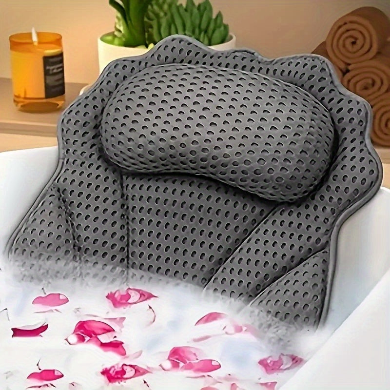 1pc Bathroom Pillow, Comfortable Soft And Machine Washable, 4D Fabric with 6 Suction Cups Non-Slip, Bathroom Bathtub Pillow, The Thickened Fabric Weighing 230 Square Grams Makes Your Bath More Comfortable